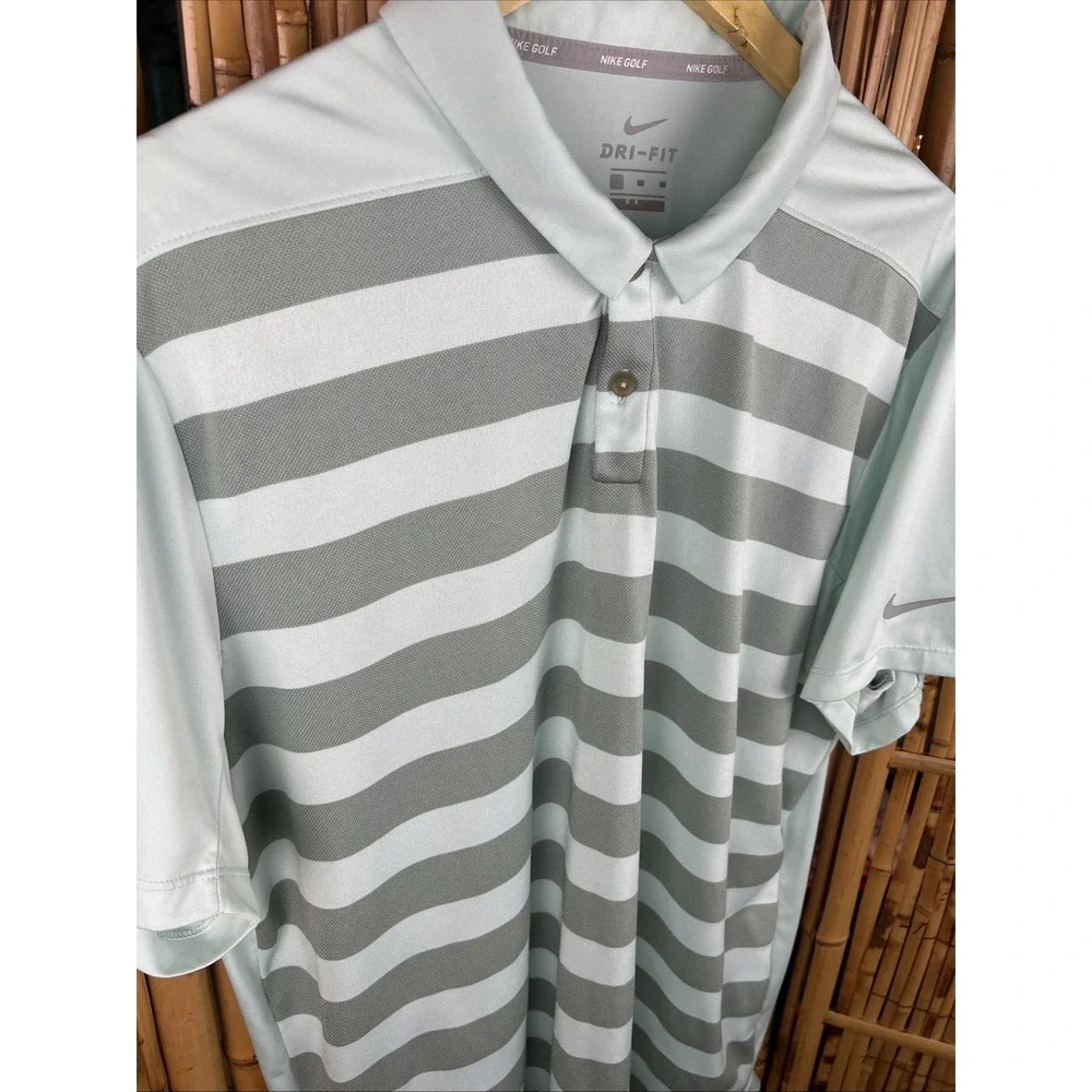 Nike‎ Dri Fit Short Sleeve Striped Golf Polo Shirt (Men's XL) Light Green Gray